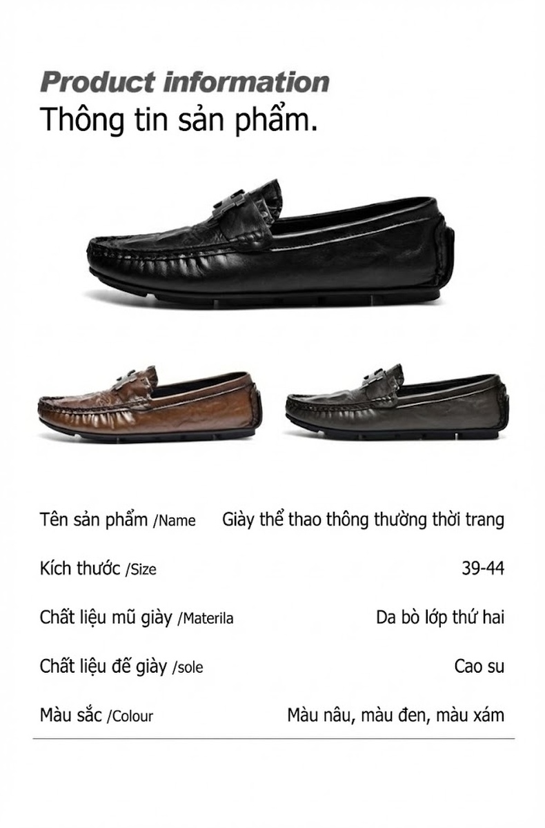 Giày Lười Nam Vân Cá Sấu Da Bò Chiều Cao Đế Khoảng 2cm Màu Đen, Nâu, Xám chi tiết 5