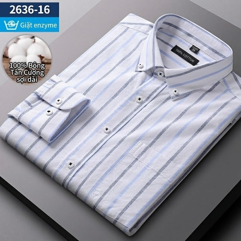 Áo Sơ Mi Nam Tay Dài Cotton Oxford Giặt Nước Kẻ Caro Mặc Đơn Giản Lót Trong Công Sở Màu Trắng, Xanh Dương, Xám, Hồng...