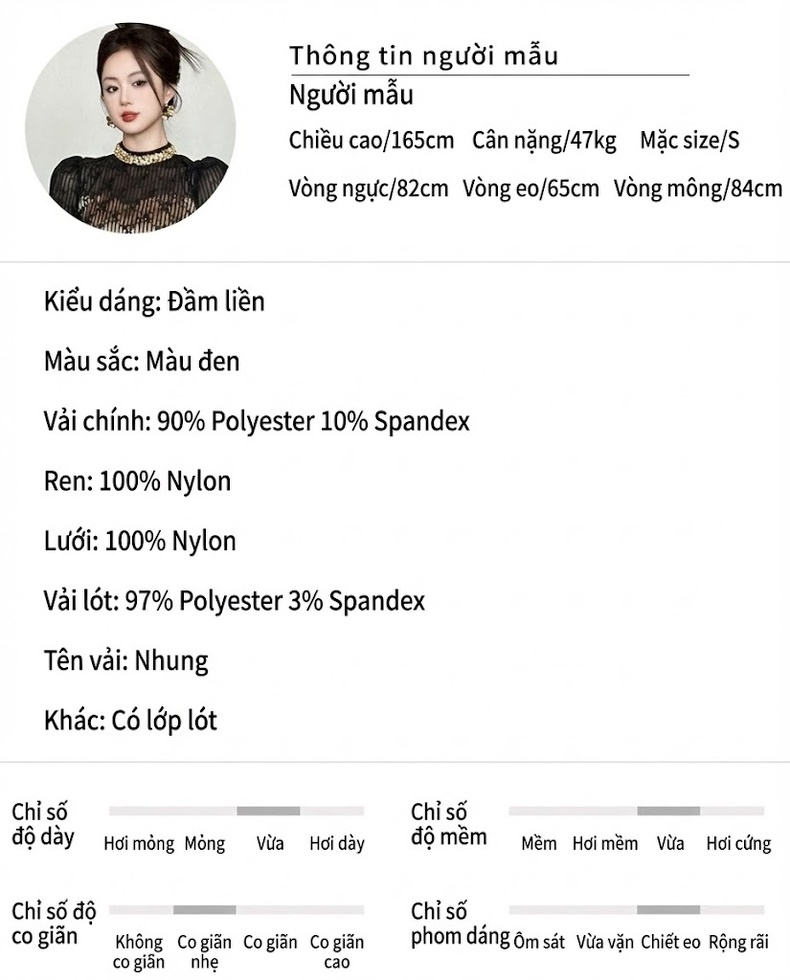 Đầm Nhung Dài Tay Nữ Thiết Kế Cắt Cúp Eo, Đính Đá Sang Trọng Màu Đen chi tiết 2