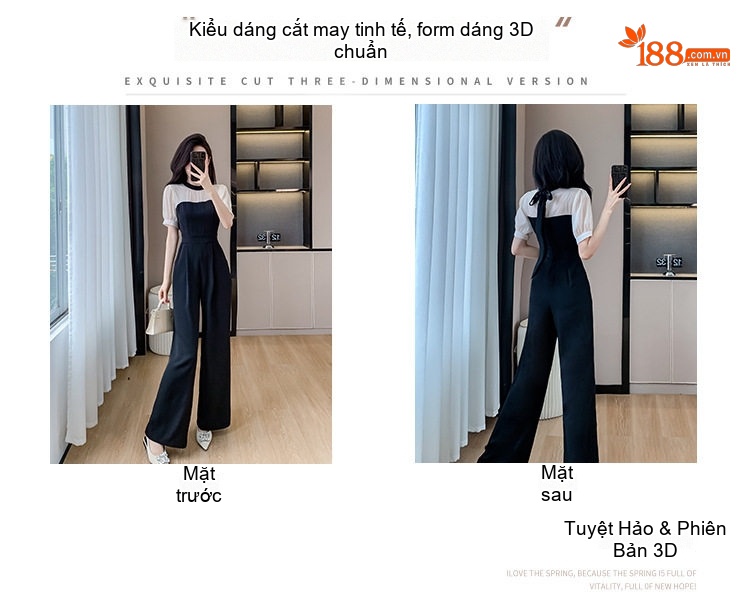 Jumpsuit Nữ Lưng Cao Ống Rộng Thiết Kế Thanh Lịch Màu Đen chi tiết 5