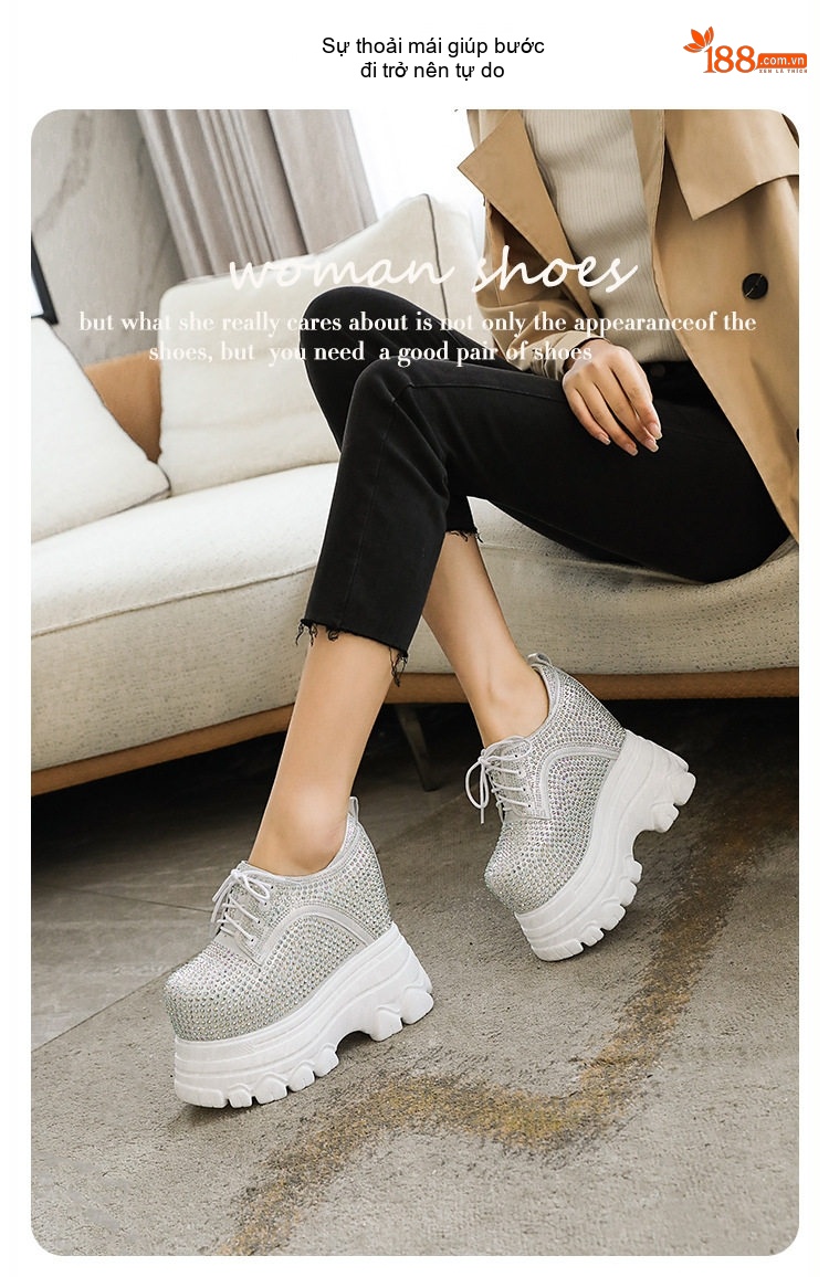 Giày Oxford Nữ Đế Xuồng Chiều Cao Đế Khoảng 6cm Quai Dây Đính Đá Màu Bạc, Đen, Hồng chi tiết 1