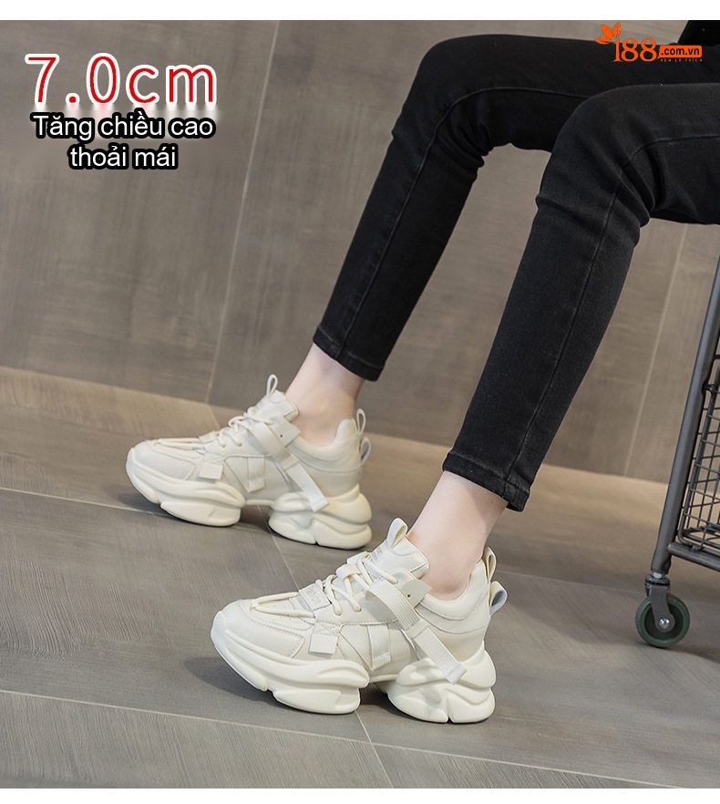 Giày Sneaker Nữ Da Mềm Đế Dày Phong Cách Ulzzang Chiều Cao Đế Khoảng 5cm Màu Trắng, Kem, Hồng chi tiết 11