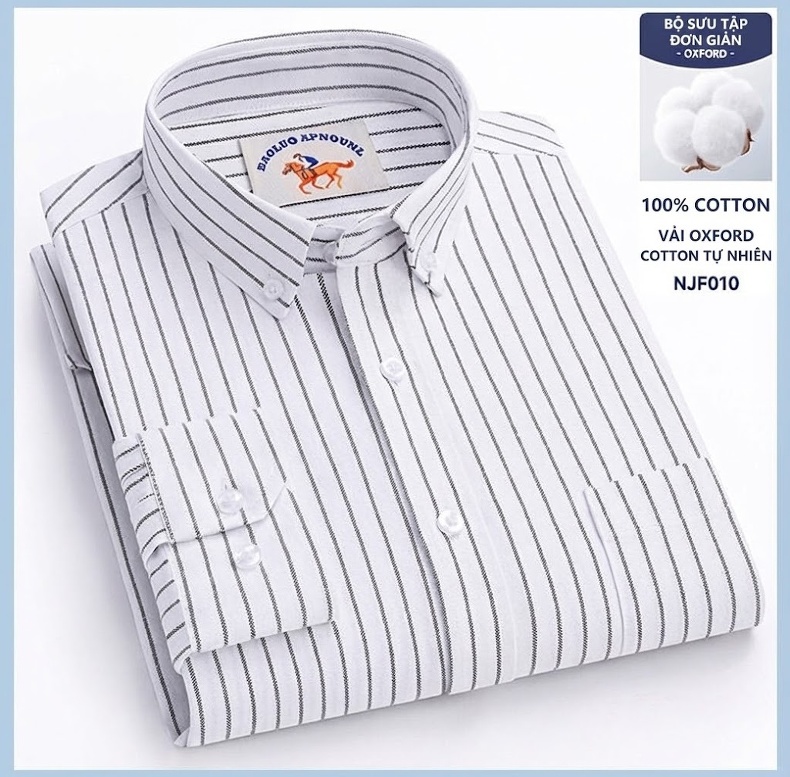 Áo Sơ Mi Nam Tay Dài Oxford Cotton Thoáng Khí Họa Tiết Kẻ Sọc Lớn Màu Xanh Dương, Đen, Trắng, Xám... chi tiết 34