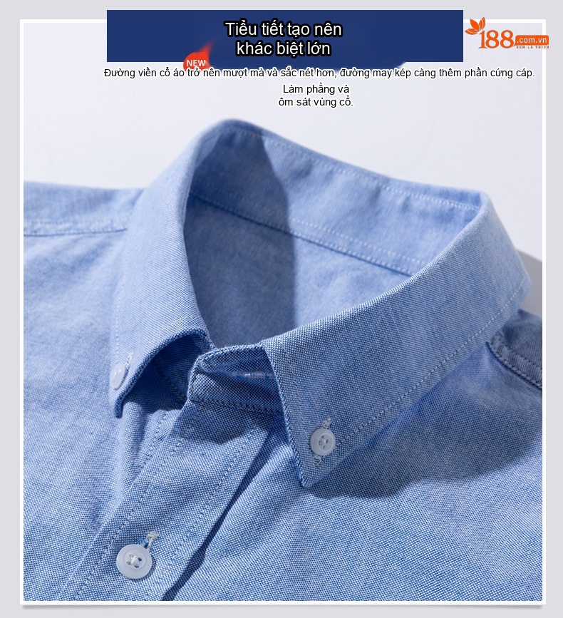 Áo Sơ Mi Ngắn Tay Nam Cotton Oxford Dáng Ôm Vừa Vặn Màu Trắng, Xám, Xanh Dương, Xanh Mint... chi tiết 3