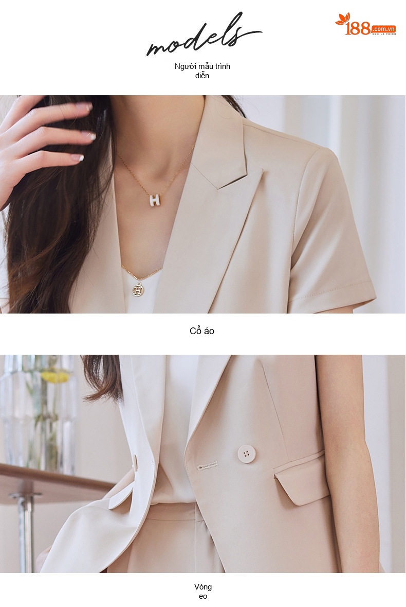 Bộ Vest Công Sở Nữ Tay Ngắn Mỏng Nhẹ Màu Xám, Be, Đen chi tiết 23
