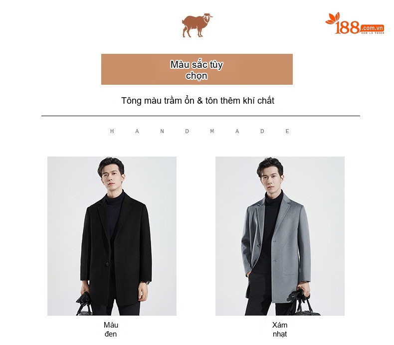 Áo Khoác Dạ Nam 100% Lông Cừu Dáng Dài Vừa Phong Cách Business Màu Xanh Navy, Xám, Nâu, Nâu Đậm... chi tiết 10