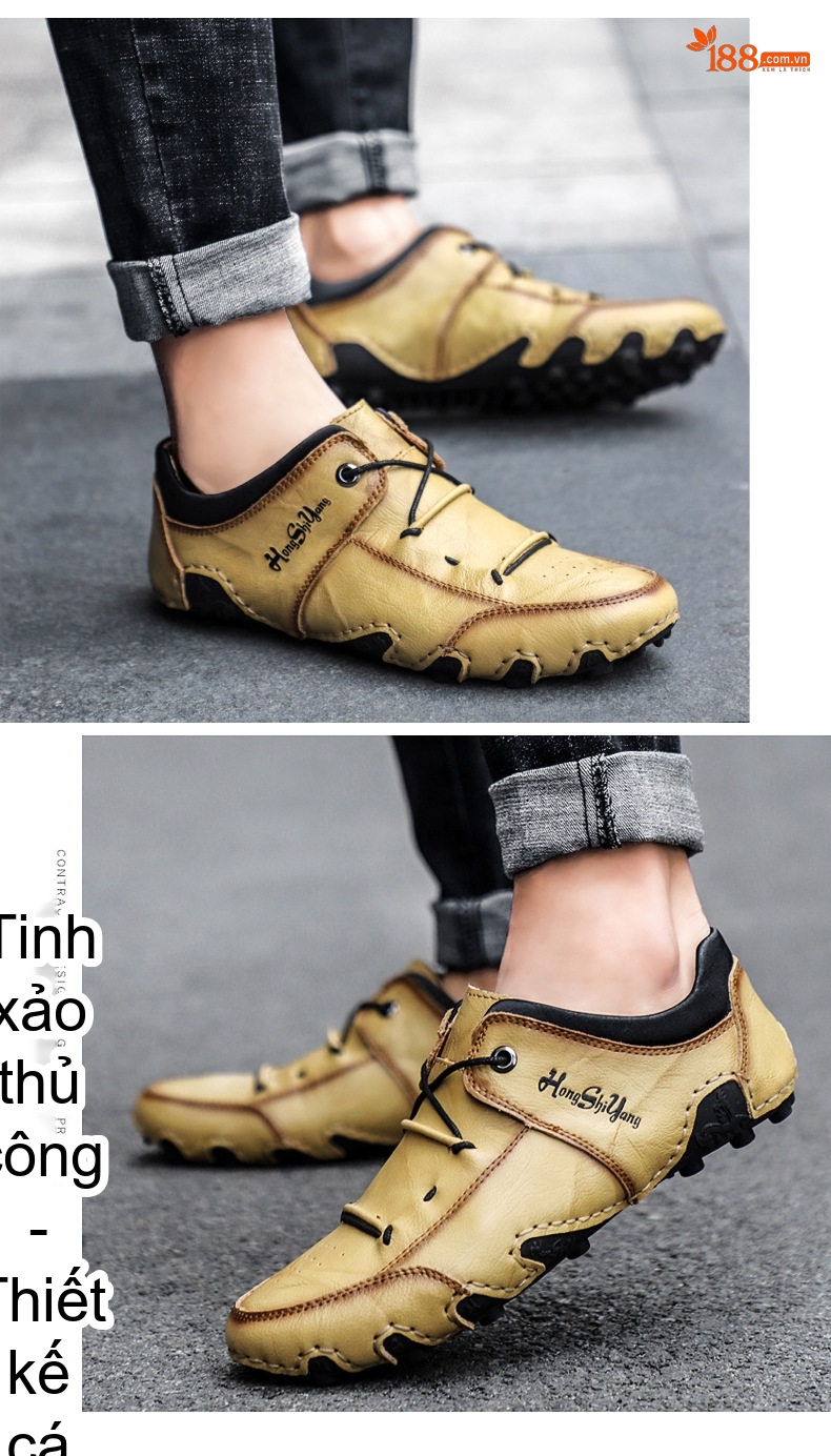 Giày Da Nam Da Thật Mềm Mại Thoải Mái Chiều Cao Đế Khoảng 3cm Màu Nâu, Vàng be, Đen chi tiết 26