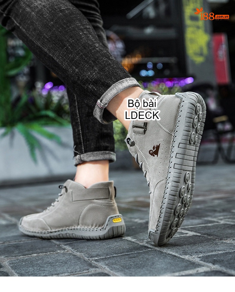 Giày Martin Cổ Cao Nam Khâu Tay Thủ Công Phong Cách Casual Chiều Cao Đế Khoảng 3cm Màu Be, Đen, Xám chi tiết 21