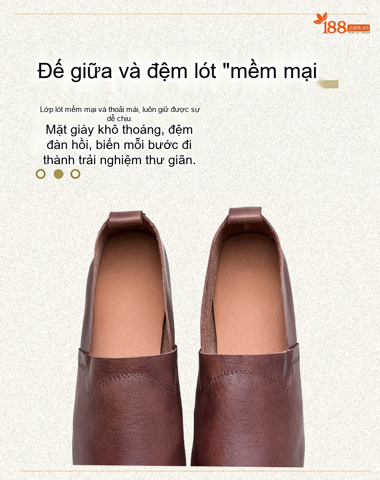Giày Lười Nữ Mũi Nhọn Da Bò Chiều Cao Đế Khoảng 2cm Màu Nâu, Vàng chi tiết 7