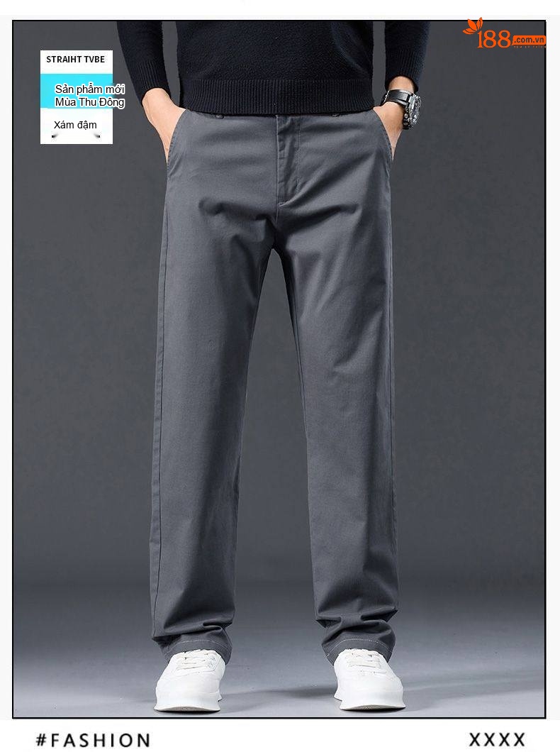Quần Dài Nam Cotton Dáng Suông Rộng Thoải Mái Màu Đen, Xám, Kem, Xanh Navy chi tiết 17