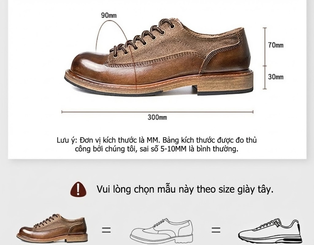 Giày Tây Buộc Dây Nam Da Bò Chiều Cao Đế Khoảng 3cm Màu Nâu chi tiết 4
