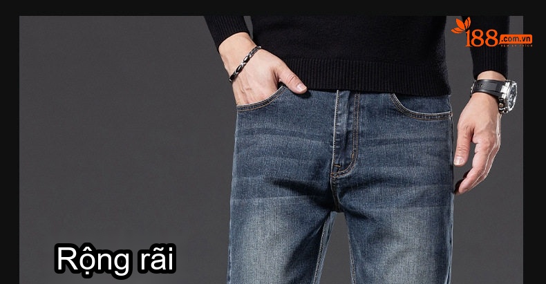 Quần Jean Nam Ống Đứng Dáng Rộng Co Giãn Cao Cấp chi tiết 1