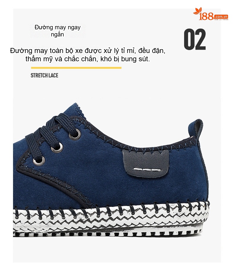Giày Thể Thao Buộc Dây Nam Da Mờ Chiều Cao Đế Khoảng 2cm Màu Xanh Navy, Xám, Đen chi tiết 5