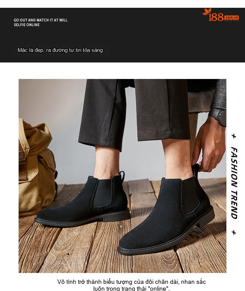 Boot Chelsea Nam Da Mờ Cao Cổ Chiều Cao Đế Khoảng 3cm Màu Đen, Nâu, Xám chi tiết 8