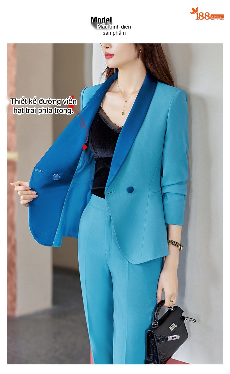 Bộ Vest Nữ Công Sở Dáng Dài Tay Lỡ Màu Đen, Kaki, Xanh Ngọc chi tiết 10