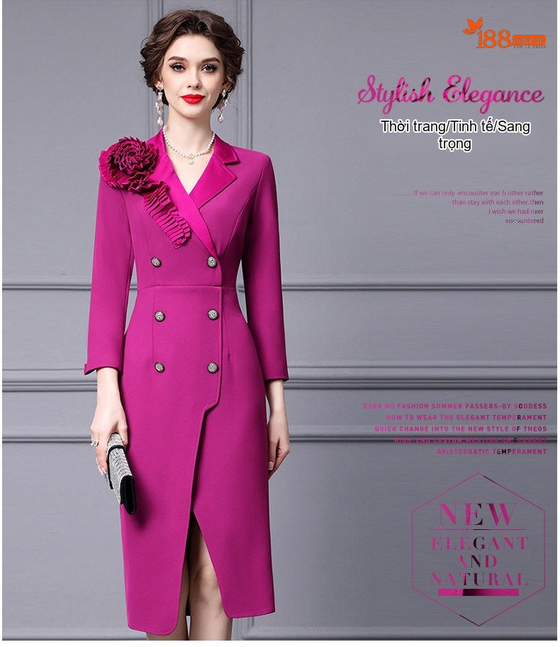 Váy Vest Nữ Dáng Ôm Chiết Eo Xẻ Tà Đính Hoa 3D Màu Tím, Nâu chi tiết 17