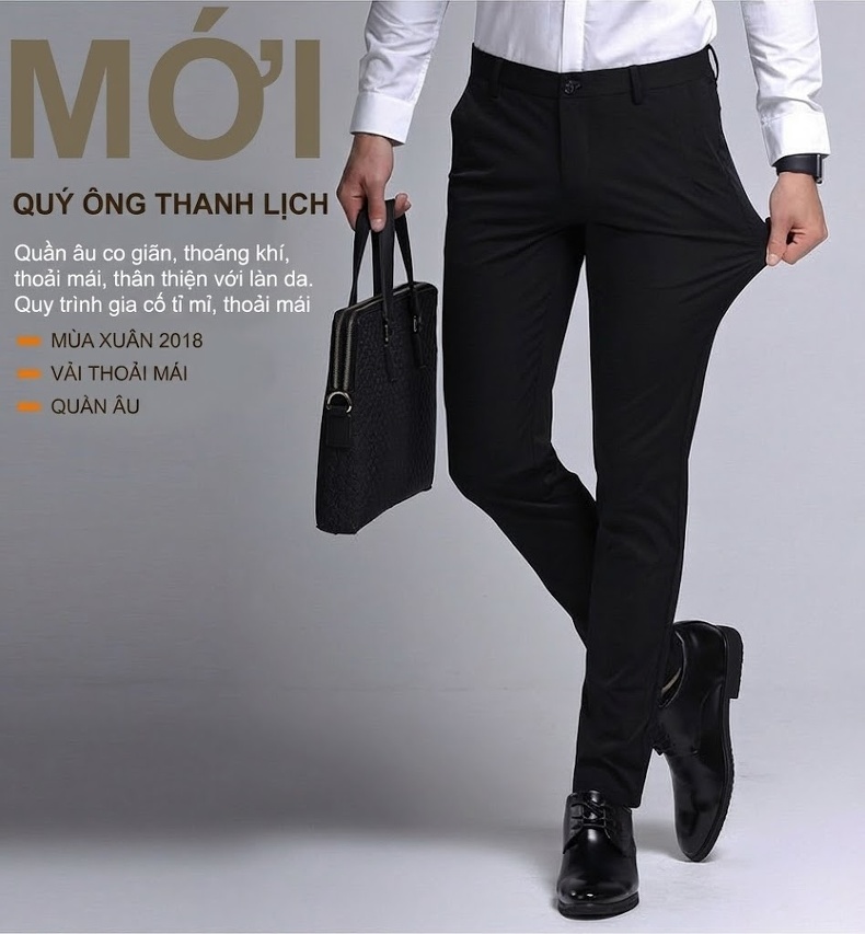 Quần Dài Nam Ống Đứng Lót Lông Mỏng Dáng Ôm Vừa Vặn Màu Đen, Xanh Navy chi tiết 1