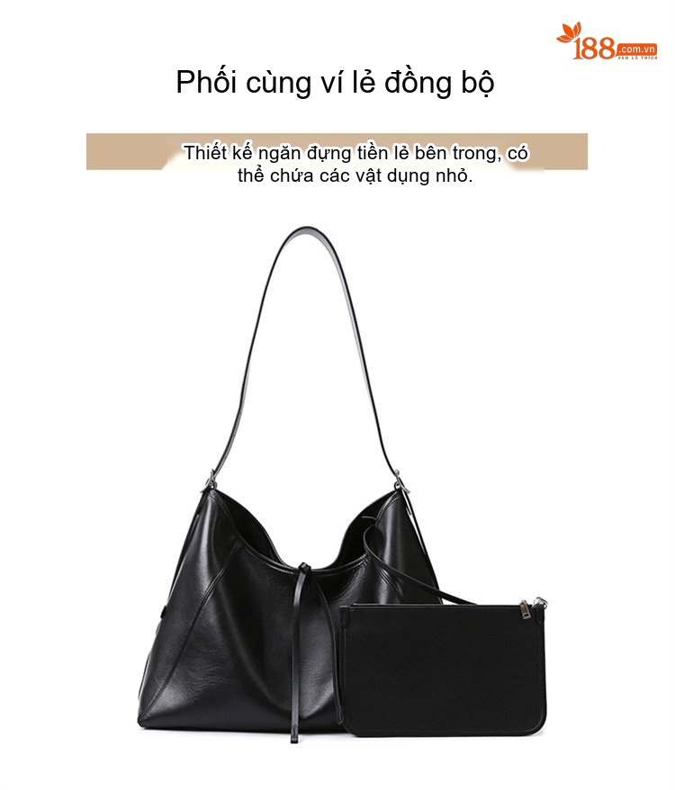 Túi Tote Đeo Vai Nữ Da Bóng Lớn, Đựng Vừa A4, Phong Cách Đơn Giản Màu Đen chi tiết 5
