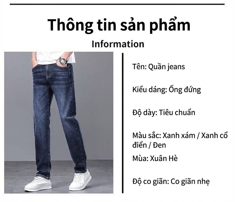 Quần Jean Nam Dáng Ôm Vừa Vặn Kiểu Dáng Suông Thoải Mái Màu Xanh, Đen chi tiết 12