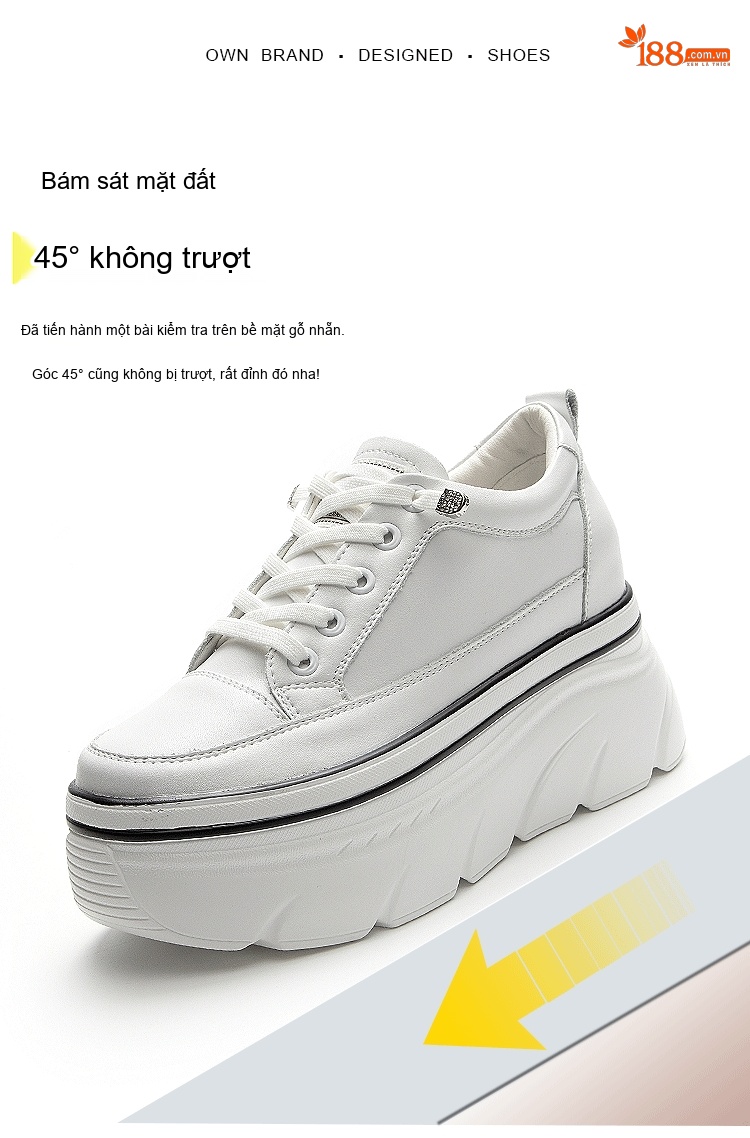 Giày Sneaker Nữ Da Bóng Đế Xuồng Chiều Cao Đế Khoảng 5cm Màu Trắng chi tiết 7