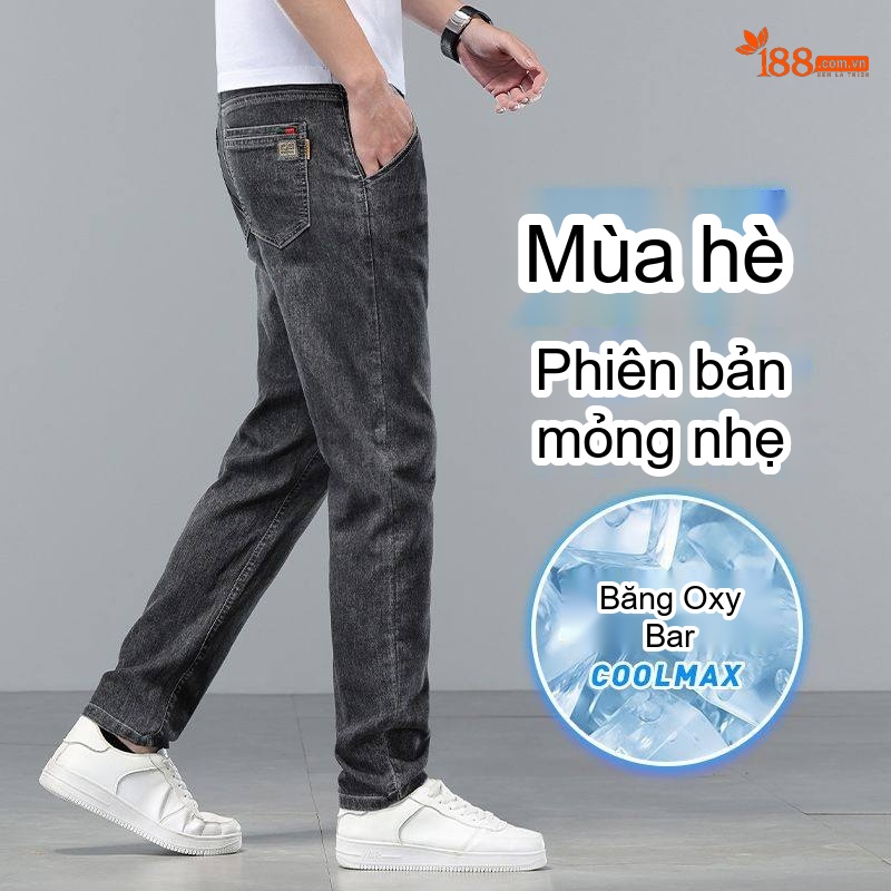 Quần Jean Nam Ống Đứng Co Giãn Màu Xanh Mờ, Xanh Đậm, Xám