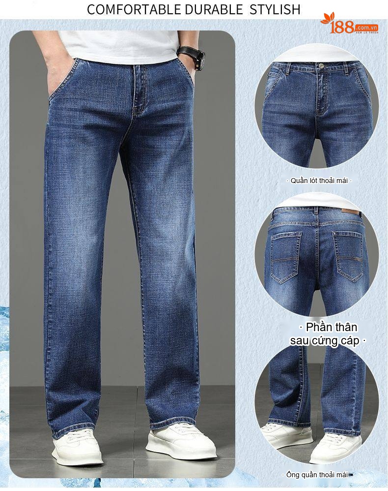 Quần Jeans Dáng Suông Nam Ống Đứng Lớn Tuổi Trung Niên Màu Xanh Dương chi tiết 7