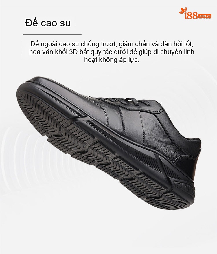 Giày Thể Thao Nam Da Thật Chiều Cao Đế Khoảng 3cm Màu Đen chi tiết 6