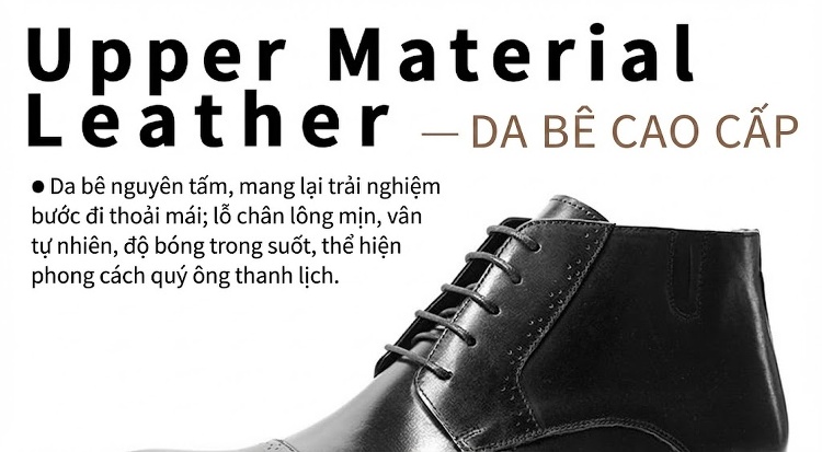 Giày Cao Cổ Martin Nam Da Bò Mũi Nhọn Chiều Cao Đế Khoảng 3cm Màu Đen, Nâu chi tiết 4