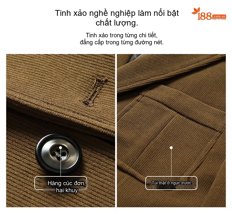 Áo Vest Nam Dáng Ôm Vải Nhung Gân Dày Dặn Hai Nút Phong Cách Lịch Lãm Màu Đen, Nâu chi tiết 6
