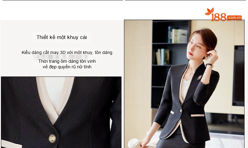Áo Vest Bộ Chân Váy Công Sở Nữ Dáng Ôm Không Cổ Thiết Kế Giả Hai Lớp Màu Be, Đen chi tiết 6