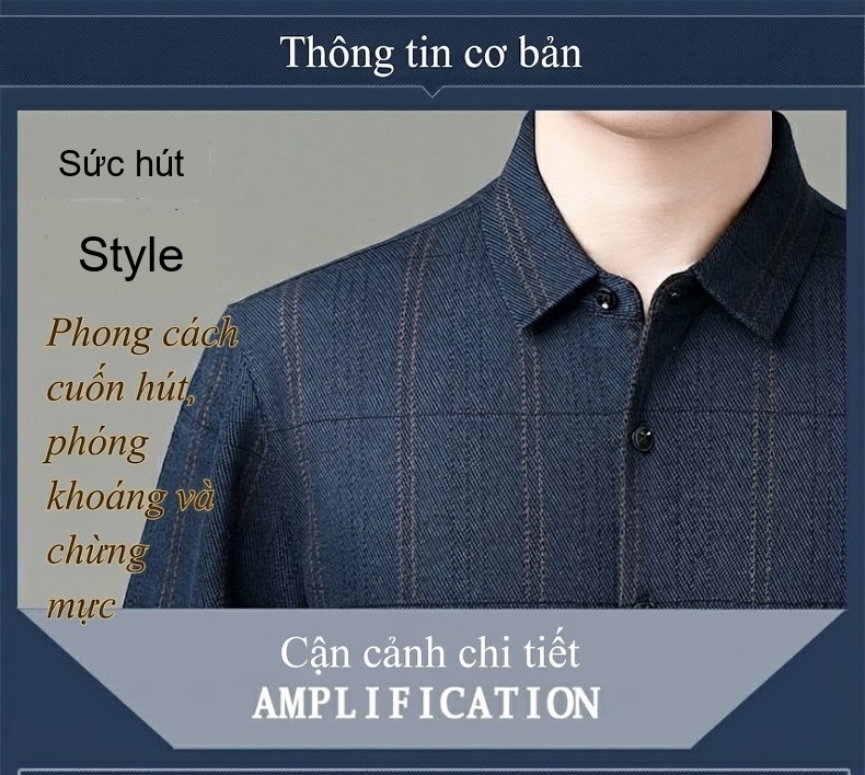 Áo Sơ Mi Nam Lông Cừu Dệt Nhung Giữ Nhiệt Chống Nhăn Màu Xanh Navy chi tiết 2