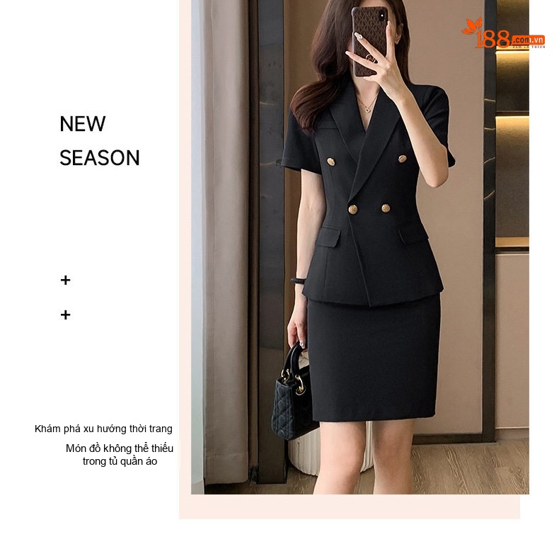 Bộ Vest Công Sở Nữ Tay Ngắn Màu Xám, Đen, Xanh Than (Kèm Quần/Chân Váy) chi tiết 22