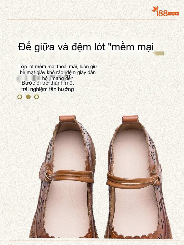 Giày Búp Bê Nữ Da Mờ Lỗ Thoáng Khí Chiều Cao Đế Khoảng 3cm Màu Nâu, Kem chi tiết 6