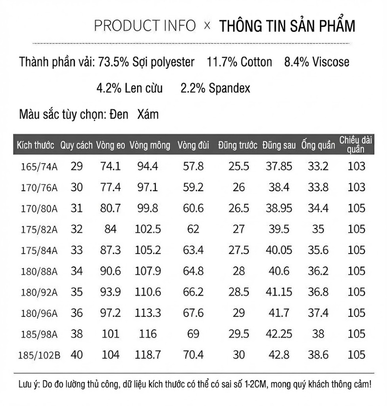 Quần Tây Nam Vải Lông Cừu Pha Len Dáng Suông Ống Đứng Cao Cấp Màu Xám Đậm, Xanh Navy chi tiết 9