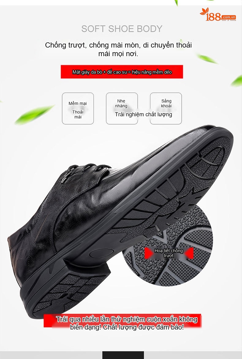 Giày Tây Buộc Dây Nam Da Thật Chiều Cao Đế Khoảng 3cm Màu Đen, Nâu chi tiết 6