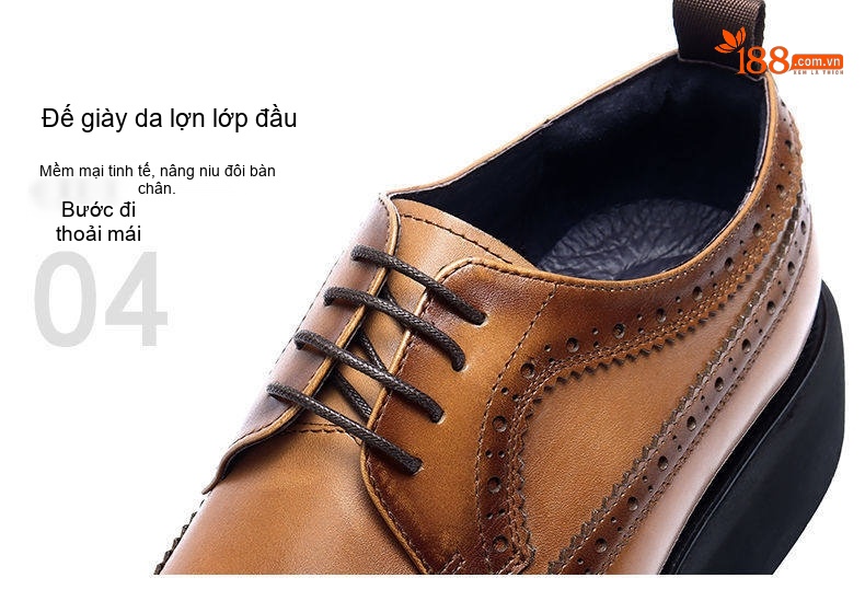 Giày Tây Buộc Dây Nam Da Bò Dáng Oxford Chiều Cao Đế Khoảng 3cm Màu Đen, Nâu chi tiết 14