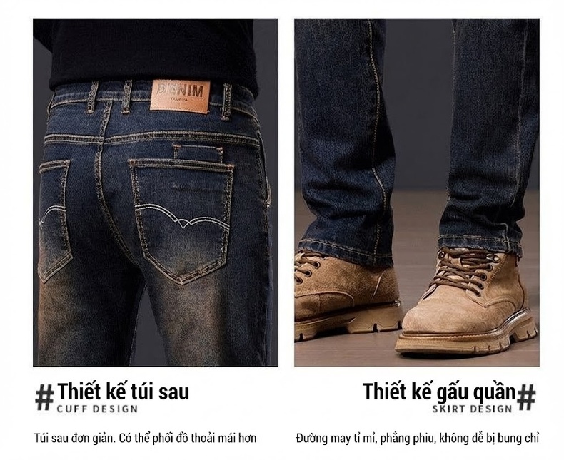 Quần Jean Nam Ống Đứng Vừa Vặn Phong Cách Retro Vải Denim Màu Xanh Dương chi tiết 25