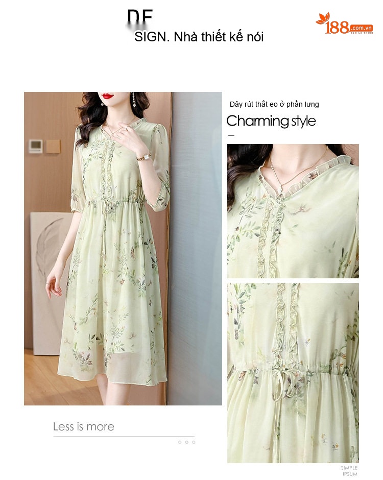 Váy Chữ A Lụa Tơ Tằm Thắt Eo In Hoa Dáng Suông Cho Mẹ Trung Niên chi tiết 2