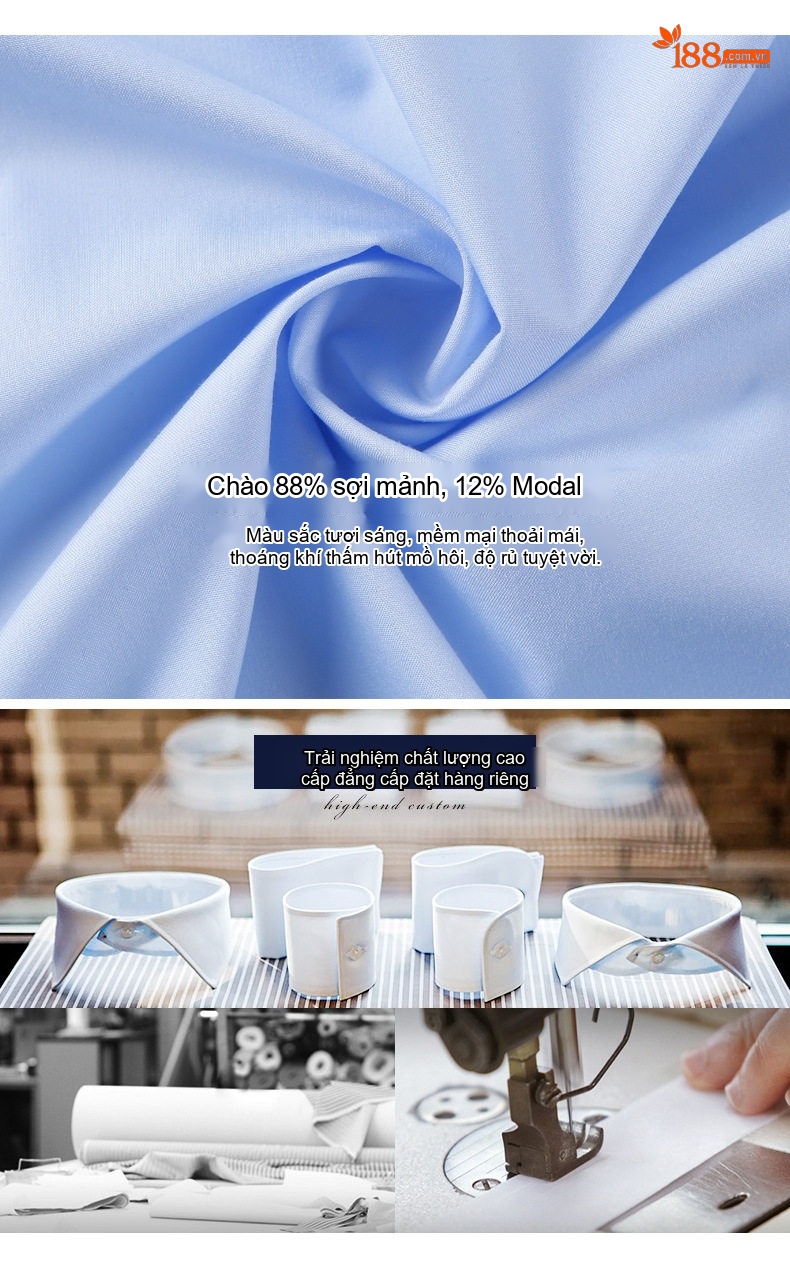Áo Sơ Mi Dài Tay Cotton Nam Nữ Cổ Bẻ Công Sở Màu Trắng, Xám, Xanh Than, Tím Nhạt chi tiết 4