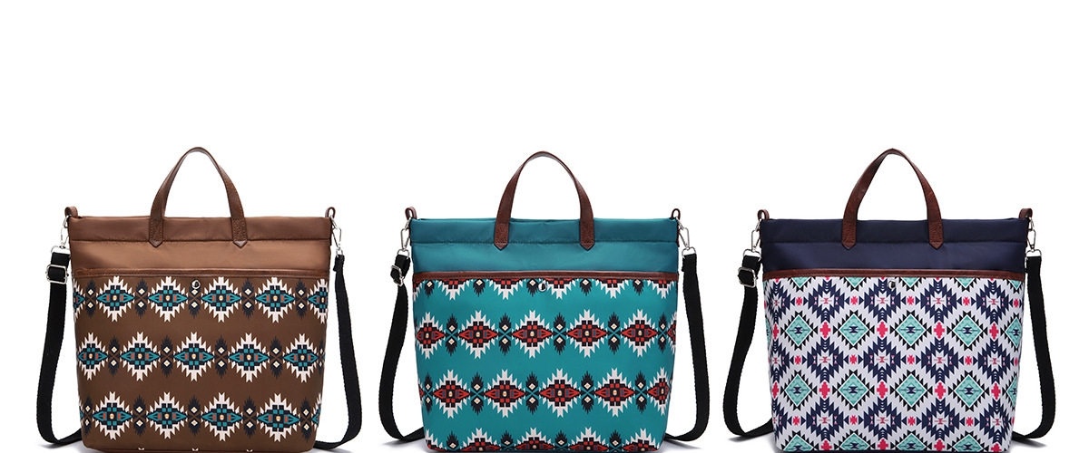 Túi Xách Tay Nữ Vải Canvas Họa Tiết Aztec Vintage Chống Nước Đeo Vai Đựng Laptop Màu Xanh, Nâu, Xanh Navy, Kem...