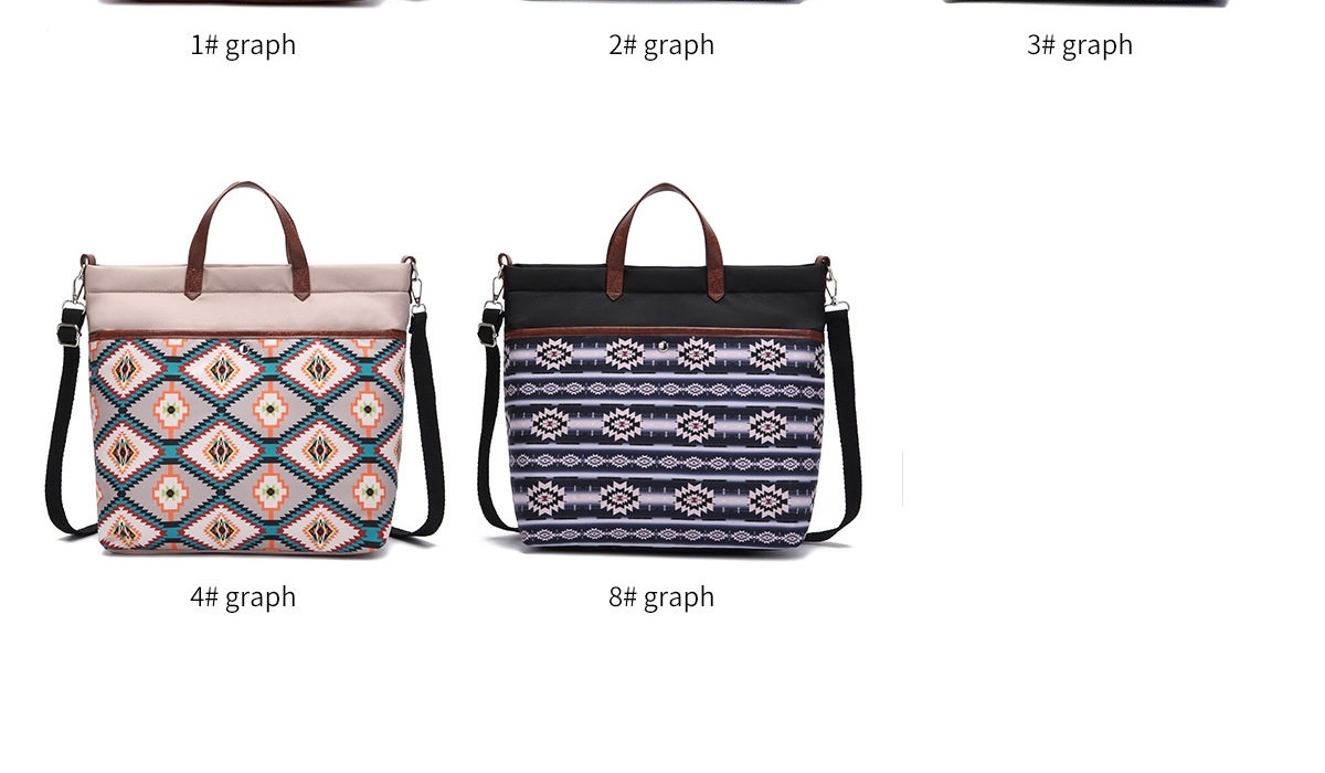 Túi Xách Tay Nữ Vải Canvas Họa Tiết Aztec Vintage Chống Nước Đeo Vai Đựng Laptop Màu Xanh, Nâu, Xanh Navy, Kem...