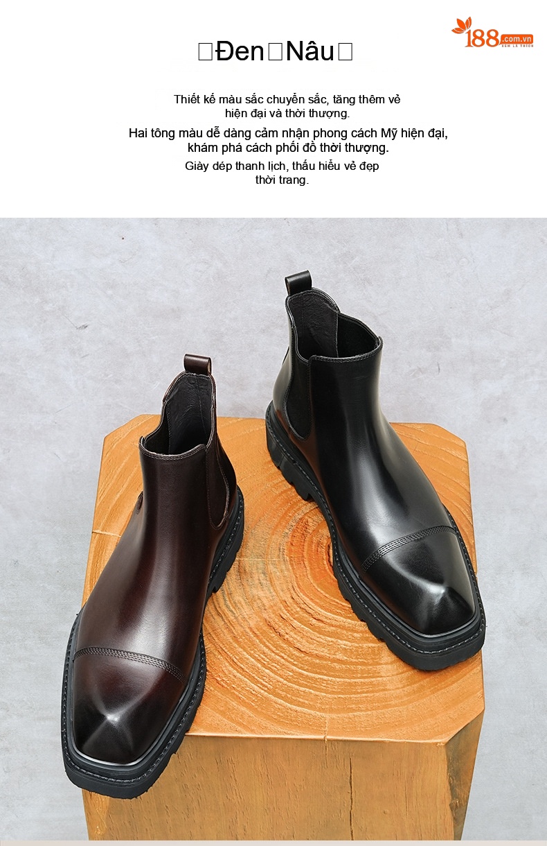 Giày Chelsea Boot Nam Da Bóng Cao Cổ Chiều Cao Đế Khoảng 4cm Màu Đen, Nâu Đỏ chi tiết 3