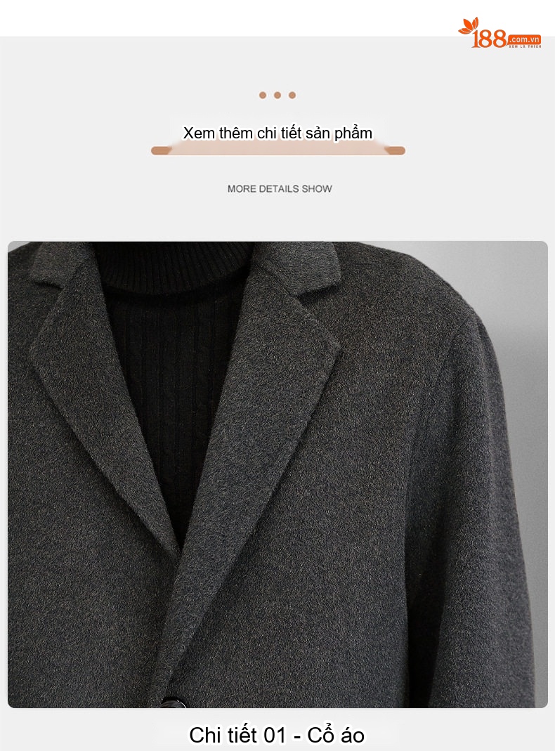 Áo Khoác Dạ Nam Dáng Dài Vừa Cổ chữ Vest Thủ Công Màu Đen, Xám chi tiết 20