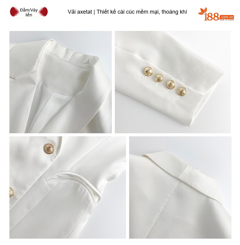 Đầm Vest Nữ Thiết Kế Dáng Ôm Hai Hàng Khuy Màu Trắng chi tiết 5