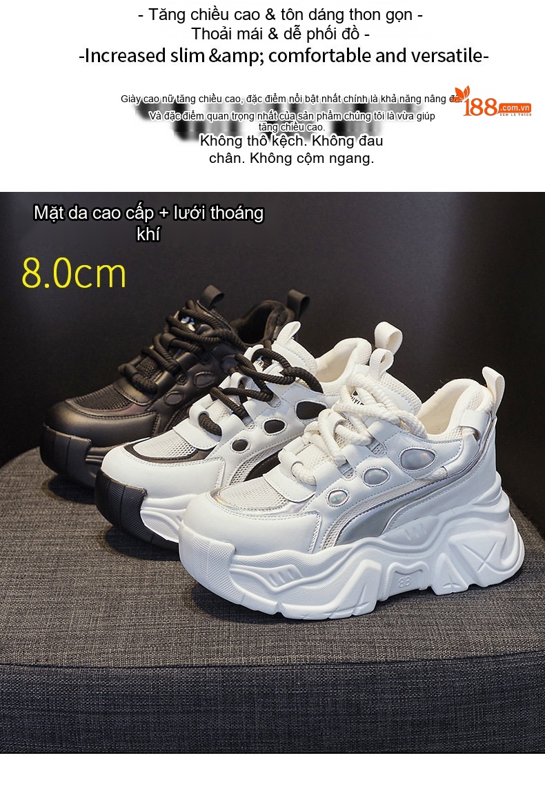 Giày Thể Thao Nữ Đế Xuồng Chiều Cao Đế Khoảng 5cm Phong Cách Ulzzang Màu Trắng, Đen, Kem... chi tiết 4