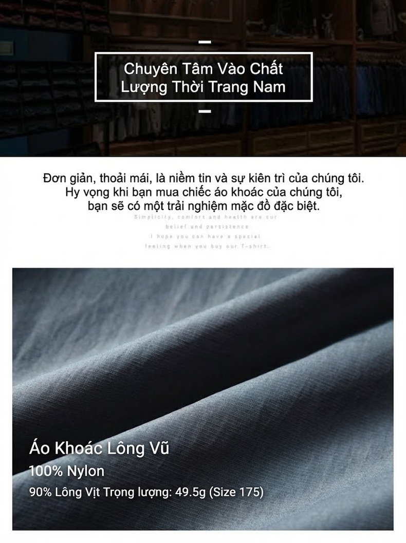 Áo Khoác Nam Lót Lông Vũ Trắng Cổ Bẻ Dáng Áo Sơ Mi Giữ Ấm Chống Gió Màu Xám, Đen chi tiết 3