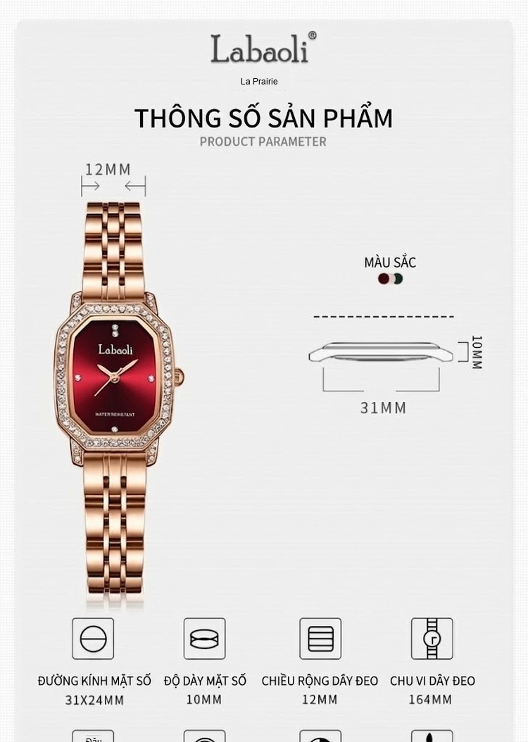 Đồng Hồ Nữ Labaoli Dây Thép Không Gỉ Màu Vàng Hồng Mặt Đỏ, Hồng, Xanh Lá... chi tiết 13