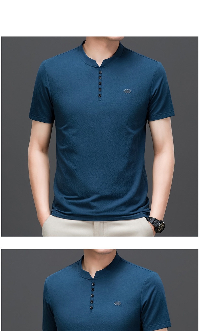 Áo Thun Polo Nam Tay Ngắn Cổ Tròn Màu Xanh, Trắng, Xám, Nâu chi tiết 7