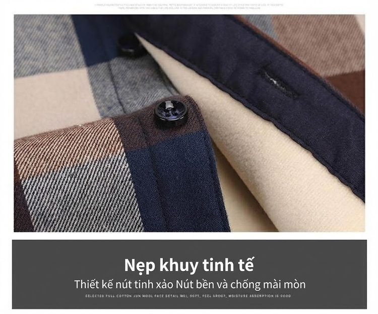 Áo Sơ Mi Nam Cotton Dài Tay Lót Lông Cổ Điển Chống Nhăn Màu Xanh Navy, Xám, Đỏ, Xanh Lá... chi tiết 9