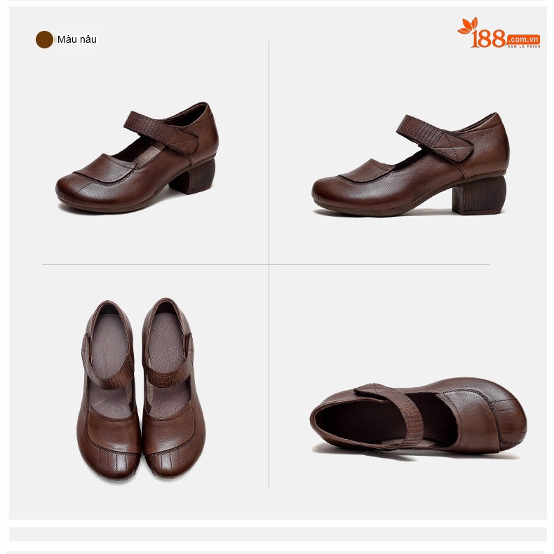 Giày Búp Bê Nữ Da Bò Quai Ngang Chiều Cao Đế Khoảng 4cm Màu Đen, Nâu chi tiết 17